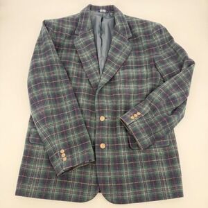 Gap Blazer Wool Blend Plaid Tartan Large Green Navy Blue Vintage 112544-03-1
